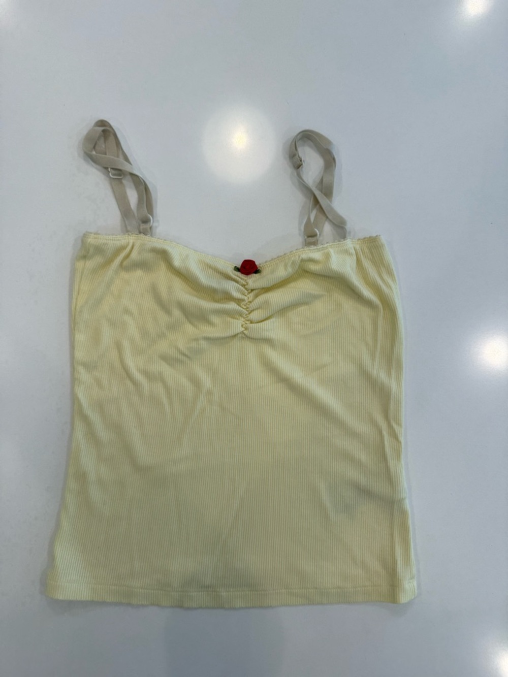 Edikted Tank Top Women’s XS Light Yellow Ribbed Adjustable Straps Cinched Neck